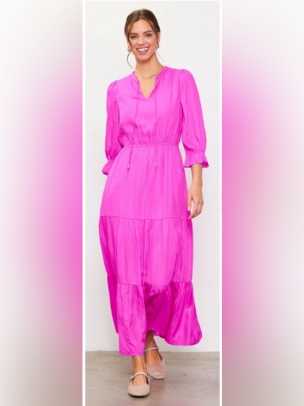 Skies Are Blue Bright Pink Tiered Maxi Dress